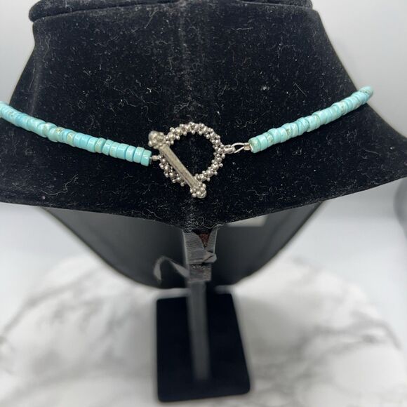 Turquoise Necklace And Earring Set Silver Tone Clasp - Picture 5 of 7